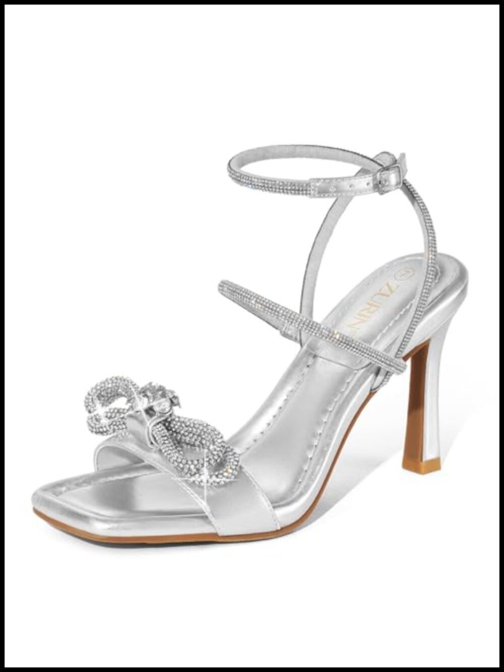 Rhinestone Bow Heels Square Toe Strappy Stiletto High Heels Dress Party Evening